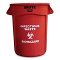 Rubbermaid Commercial 32 gal Round Cylinder Trash Can, Red, Open Top, Plastic FG263294RED
